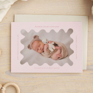 Wavy Pink Frame Birth Announcement Foto Ankündigung