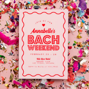 Wavy Pink Lights Bachelorette Wochenende Ausflug Einladung