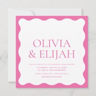 Wavy Pink Moderne Typografie Hochzeit Einladung