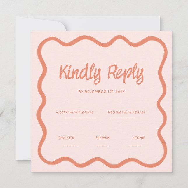Wavy Pink Red Handwriting Retro Wedding Rsvp Einladung (Vorderseite)