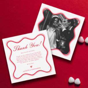 Wavy Red and White Colorful Funky Wedding Dankeskarte