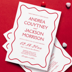 Wavy Red and White Eclectic Wedding Einladung