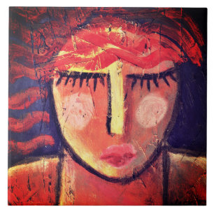 Wavy Red Hair Abstrakt Portrait einer weiblichen K Fliese