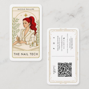 Wavy Red Hair Nail Tech Tarot Social Media QR Visitenkarte