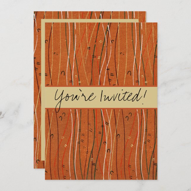 Wavy Red Strips: Moderne japanische Abstrakte Kuns Einladung (Vorne/Hinten)