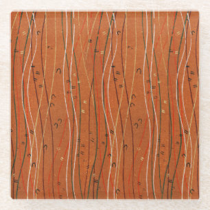 Wavy Red Strips: Moderne japanische Abstrakte Kuns Glasuntersetzer