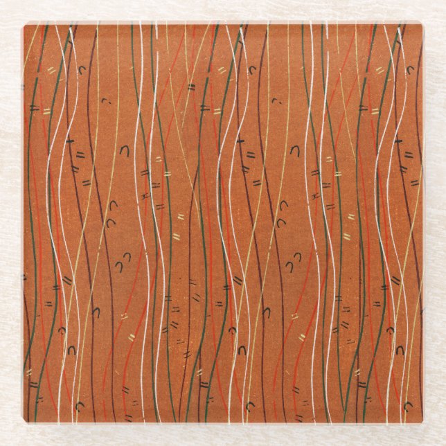 Wavy Red Strips: Moderne japanische Abstrakte Kuns Glasuntersetzer (Vorderseite)