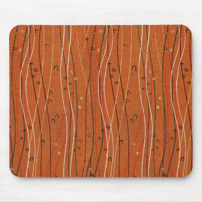 Wavy Red Strips: Moderne japanische Abstrakte Kuns Mousepad (Vorne)