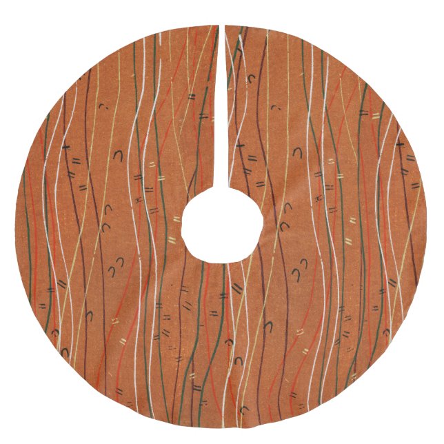 Wavy Red Strips: Moderne japanische Abstrakte Kuns Polyester Weihnachtsbaumdecke (Vorderseite)