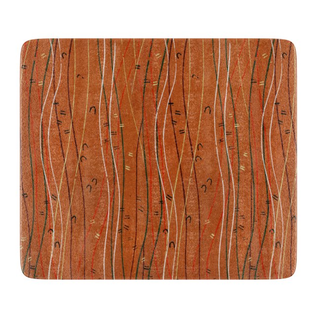 Wavy Red Strips: Moderne japanische Abstrakte Kuns Schneidebrett (Vorderseite)
