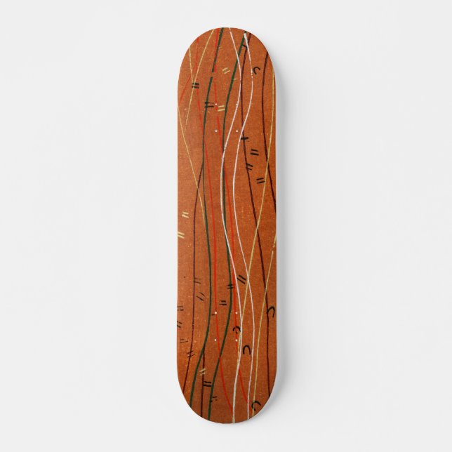 Wavy Red Strips: Moderne japanische Abstrakte Kuns Skateboard (Vorne)