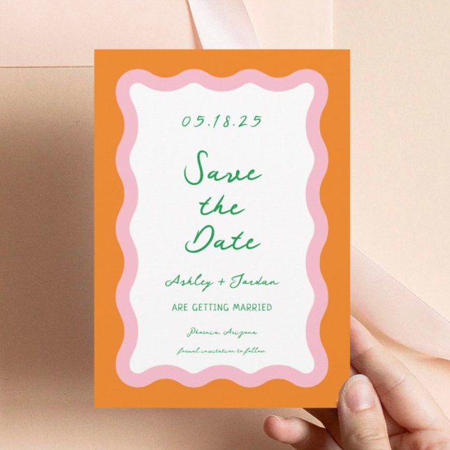 Wavy Retro farbenfrohe Wave 70er Hochzeit speicher Save The Date (Von Creator hochgeladen)