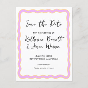 Wavy Retro Groovy Save the Date Wasserfarbe Postkarte