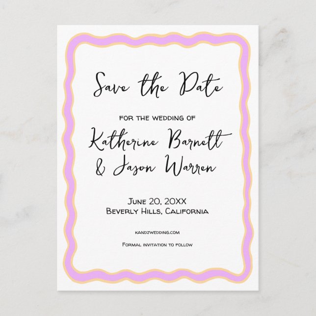 Wavy Retro Groovy Save the Date Wasserfarbe Postkarte (Vorderseite)