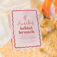 Wavy Retro Pink & Red Groovy Modern Bridal Brunch