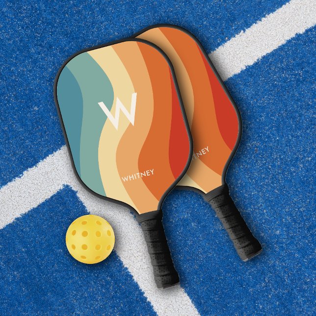 Wavy Retro Strip Monogram Personal Pickleball Schläger (Von Creator hochgeladen)