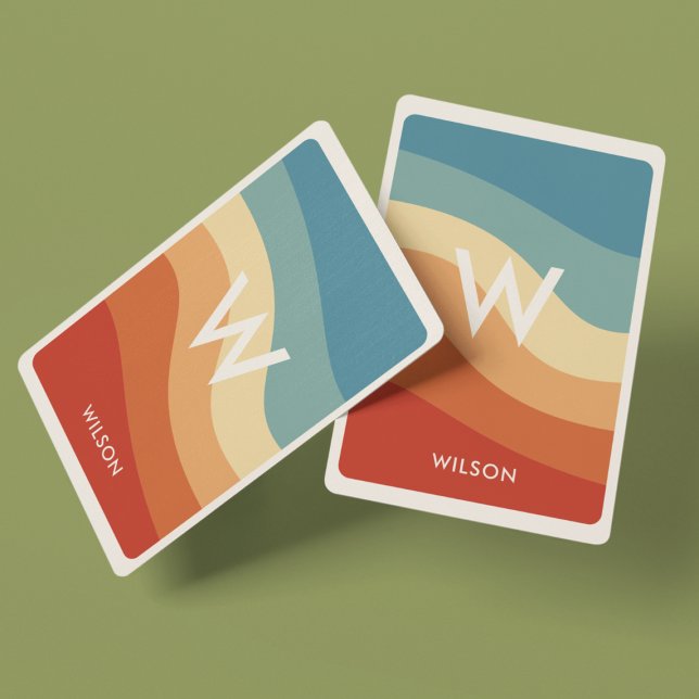 Wavy Retro Strip Monogram Personal Spielkarten (Von Creator hochgeladen)