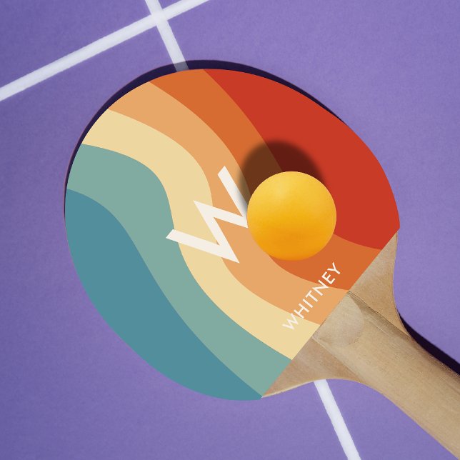 Wavy Retro Strip Monogram Personal Tischtennis Schläger (Von Creator hochgeladen)