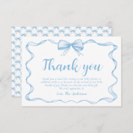 Wavy Ribbon Frame Dusty Blue Bow Baby Dusche Dankeskarte