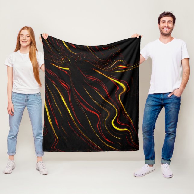 Wavy rote goldene lange Striche auf dunklem Hinter Fleecedecke (Beispiel)