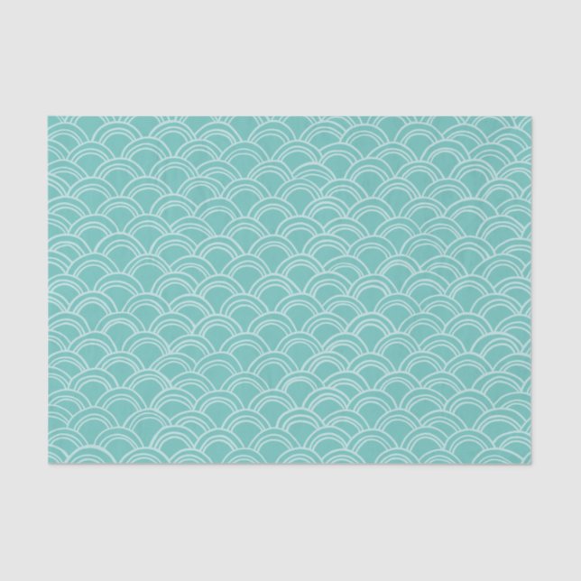 Wavy Scallops Muster White Aqua Seidenpapier (Vorderseite)