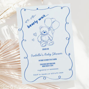 Wavy Scribble Hand Drawing Bearly Wait Baby Dusche Einladung