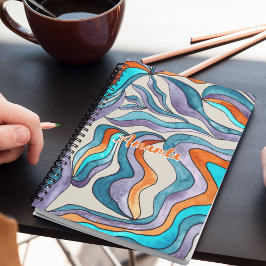 Wavy Script Blue Name Groovy Retro Zurück zur Schu Notizbuch