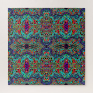 Wavy Sea Foam Green and Red Trippy Muster Puzzle