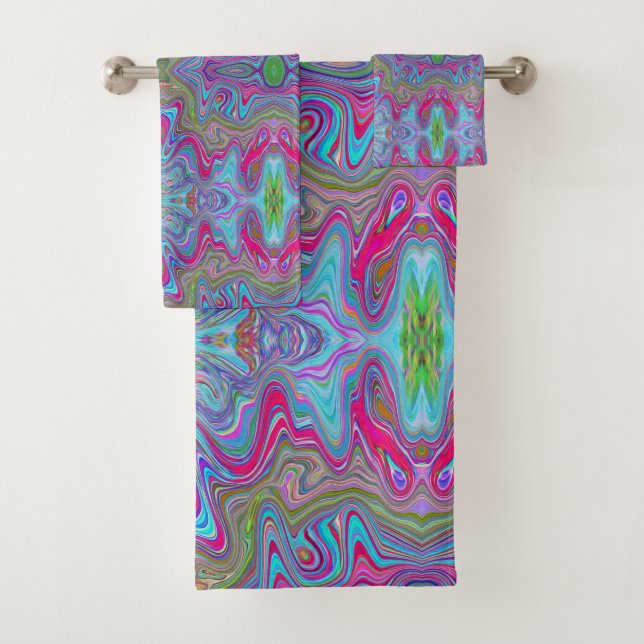 Wavy Sky Blue Multicologe Trippy Muster Badhandtuch Set (Insitu)