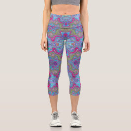 Wavy Sky Blue Multicologe Trippy Muster Capri Leggings