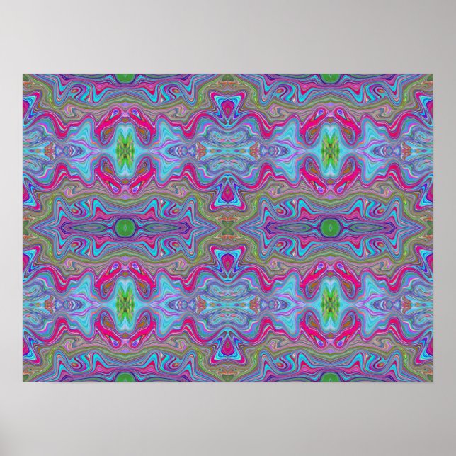 Wavy Sky Blue Multicologe Trippy Muster Poster (Vorne)