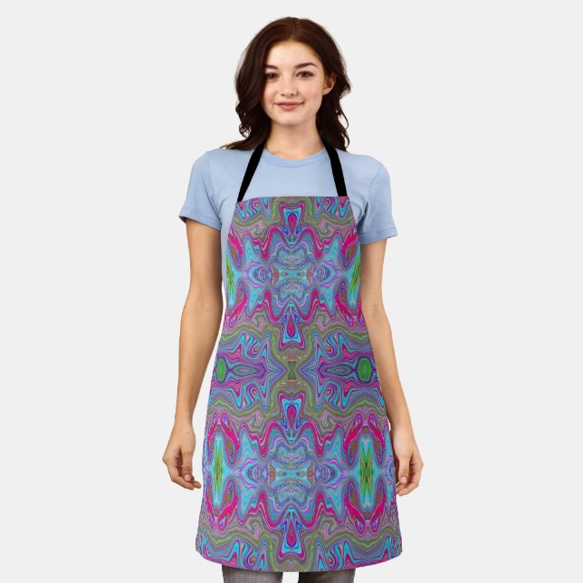 Wavy Sky Blue Multicologe Trippy Muster Schürze (Getragen)