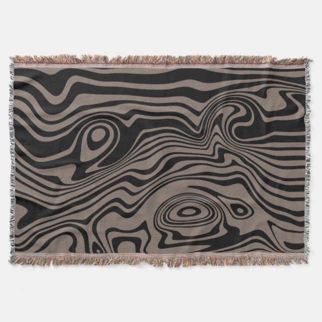 Wavy Strip Black Brown Throw Blanket Decke (Vorderseite)
