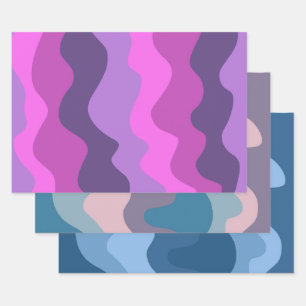 Wavy Strip farbenfroh rosa Lila Retro Erdgeschenk Geschenkpapier Set