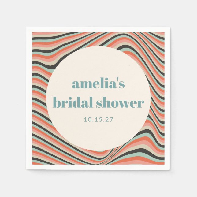 Wavy Stripes Aqua Peach Custom Brautparty Serviette (Vorderseite)
