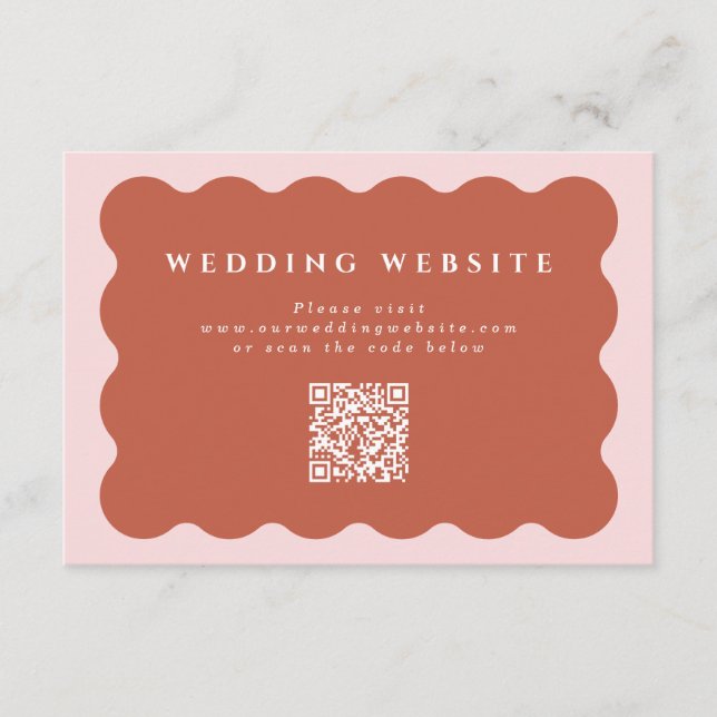 Wavy Terracotta & Blush Wedding Website QR Code Begleitkarte (Vorderseite)