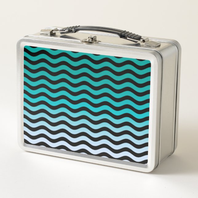 Wavy Turquoise Stripes Metall Brotdose (Vorderseite)