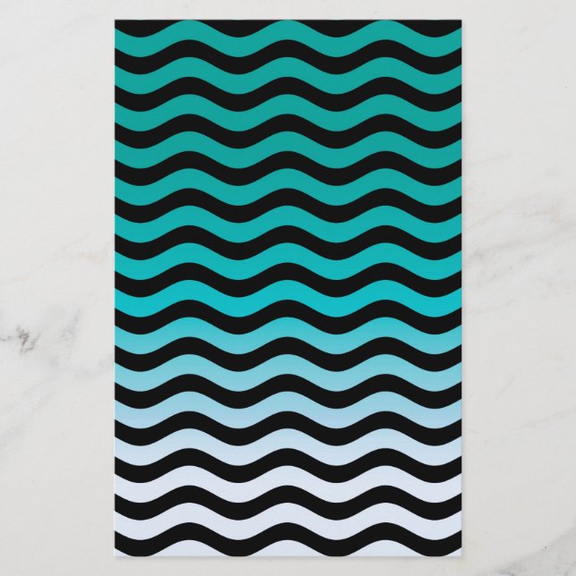 Wavy Turquoise Stripes Pattern Briefpapier (Vorderseite)
