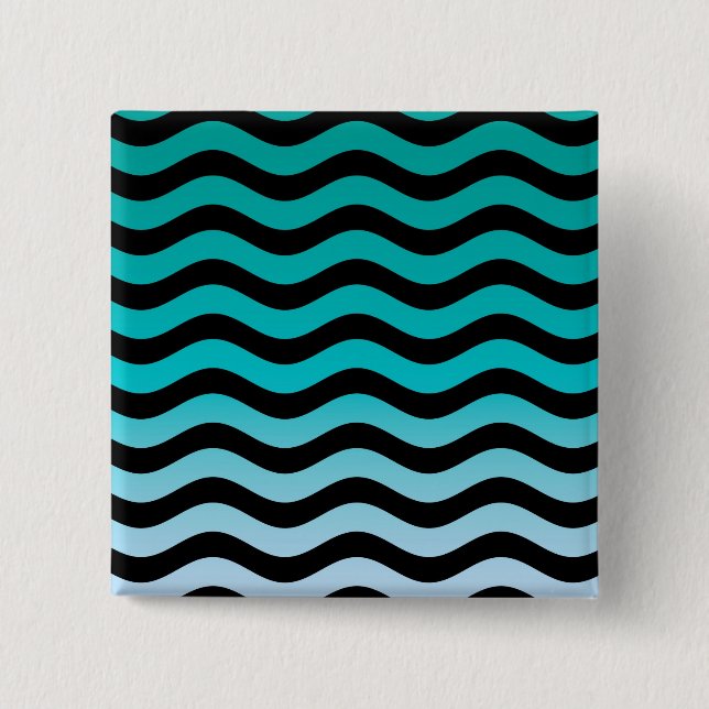 Wavy Turquoise Stripes Pattern Button (Vorderseite)