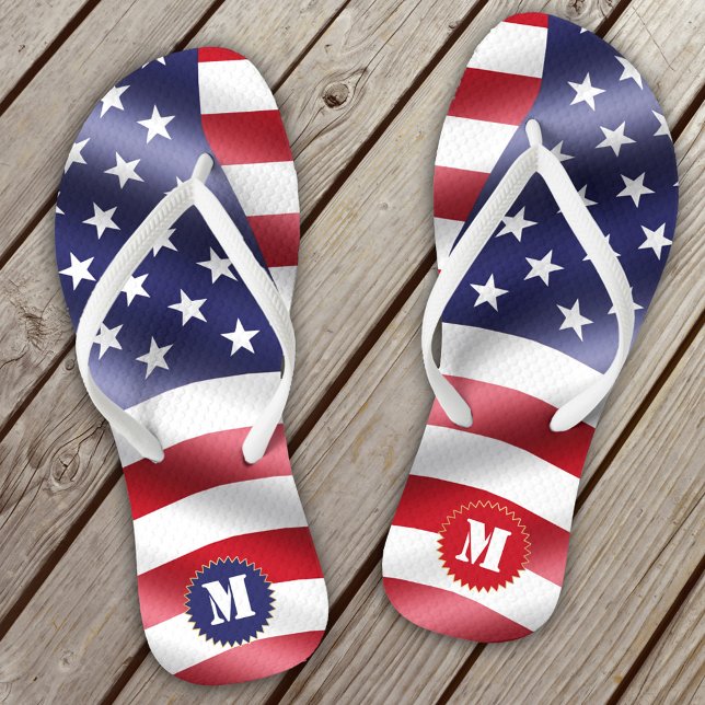 Wavy US Flag Red White and Blue Flip Flops (Von Creator hochgeladen)