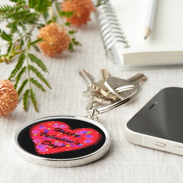 Wavy Valentine Day Heart and Circles Schlüsselanhä Schlüsselanhänger (Seite)