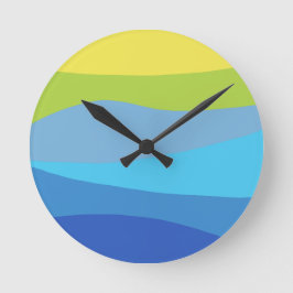 Wavy Vibranful farbiges Design Blau Grün Gelb Runde Wanduhr