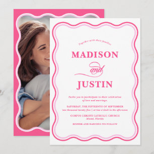 Wavy Wedding Pink Foto Einladung
