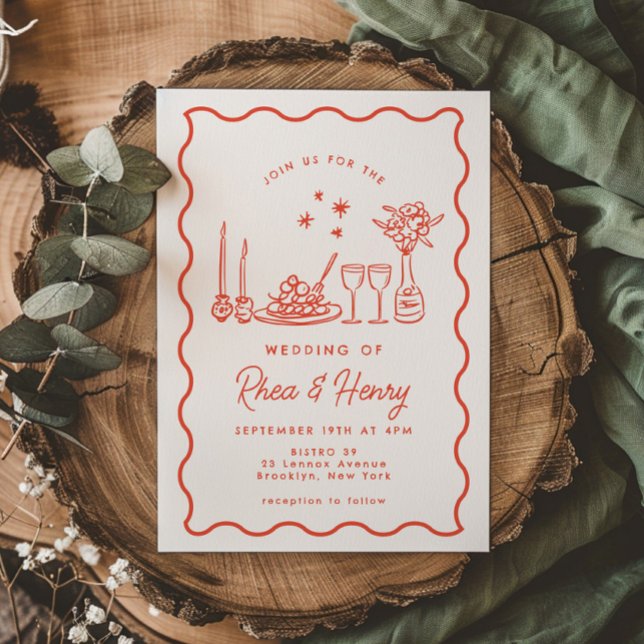 Wavy Whimsical Italian Doodle Wedding Dinner Einladung (Von Creator hochgeladen)