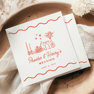 Wavy Whimsical Italian Pasta Doodle Wedding Serviette