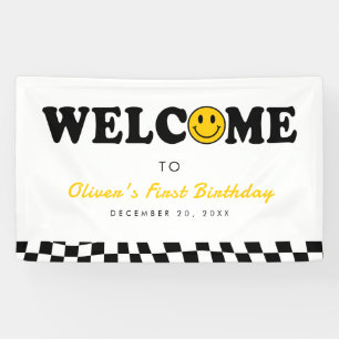 Wavy Yellow Preppy Smile Boy 1. Geburtstag Willkom Banner