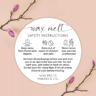 Wax Melts Warning Label Modernes Skript Schwarz-we Runder Aufkleber
