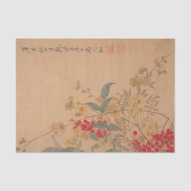 Wax Plum und Nandina von Ma Yuanyu Seidenpapier (Vorderseite)