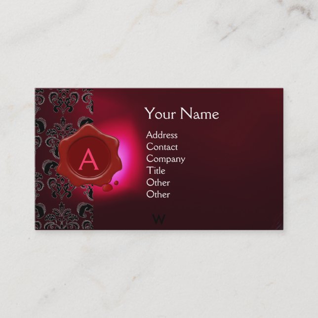 WAX SIEGEL DAMASK MONOGRAM rosa burgundi Visitenkarte (Vorderseite)