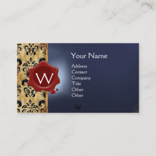 WAX SIEGEL DAMASK PARCHMENT MONOGRAM Blau Visitenkarte